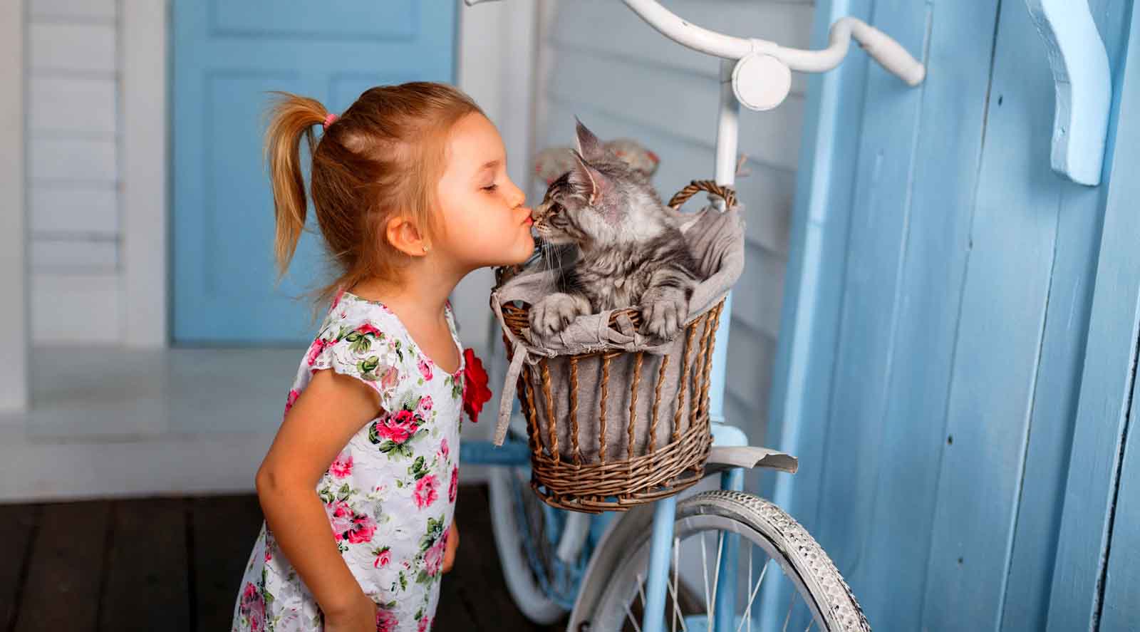 girl kissing cat