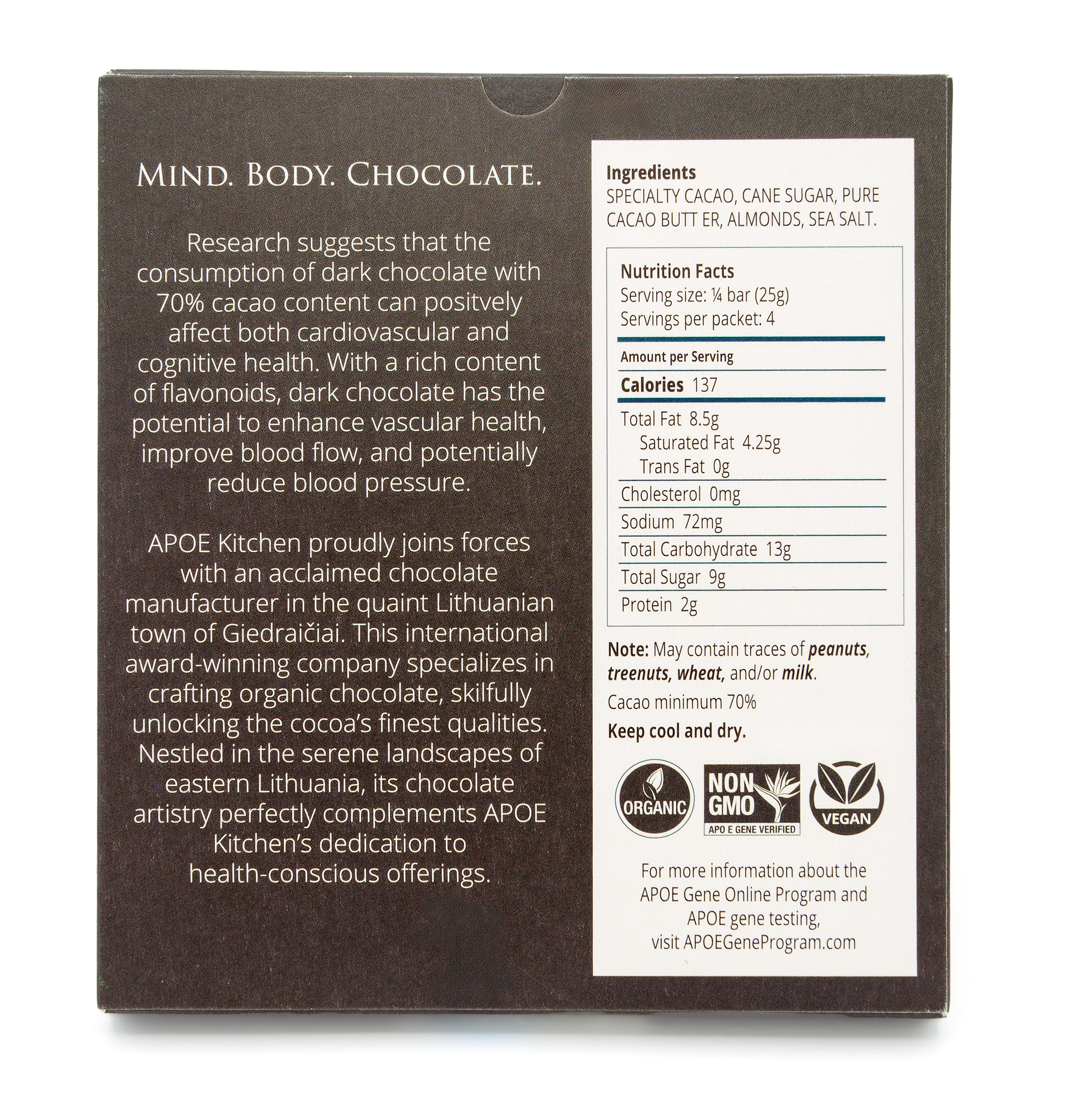 apoe gene diet kitchen dark chocolate with almonds