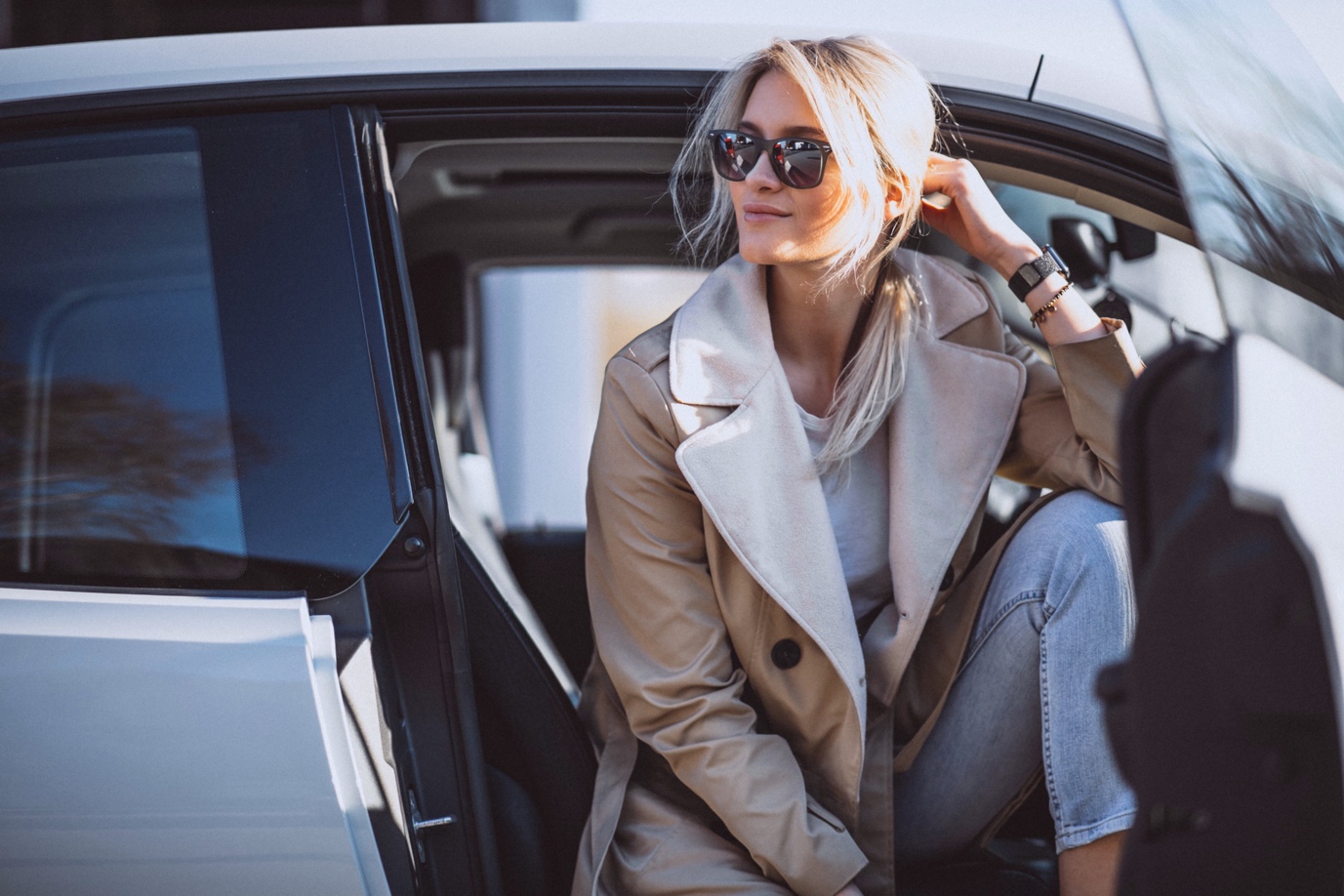 woman sitting in car