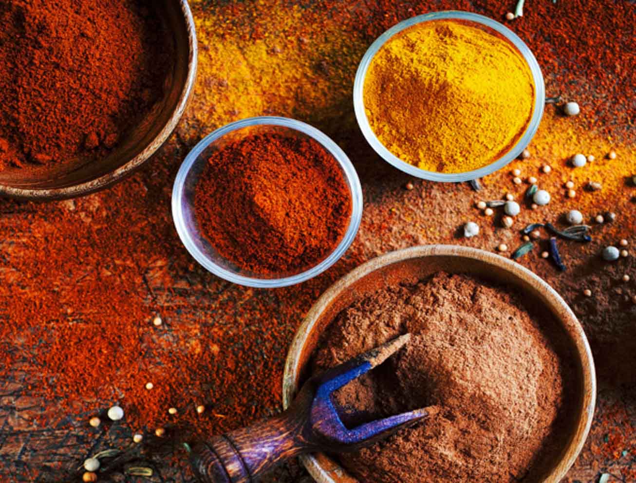 Bins of herbs and spices at the spice market, Marrakesh, Morocco